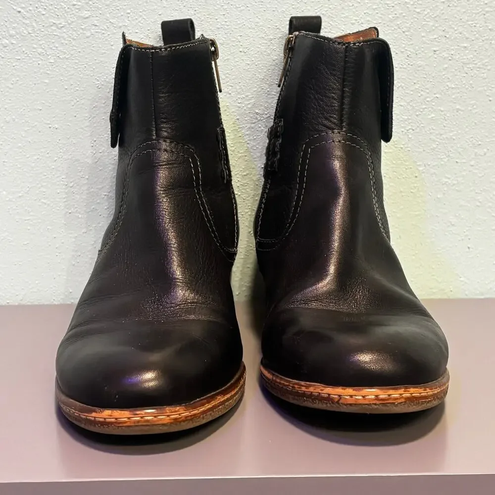 Pikolinos Black Leather Ankle Boots Block Heel Side Zip Size 42 US 11